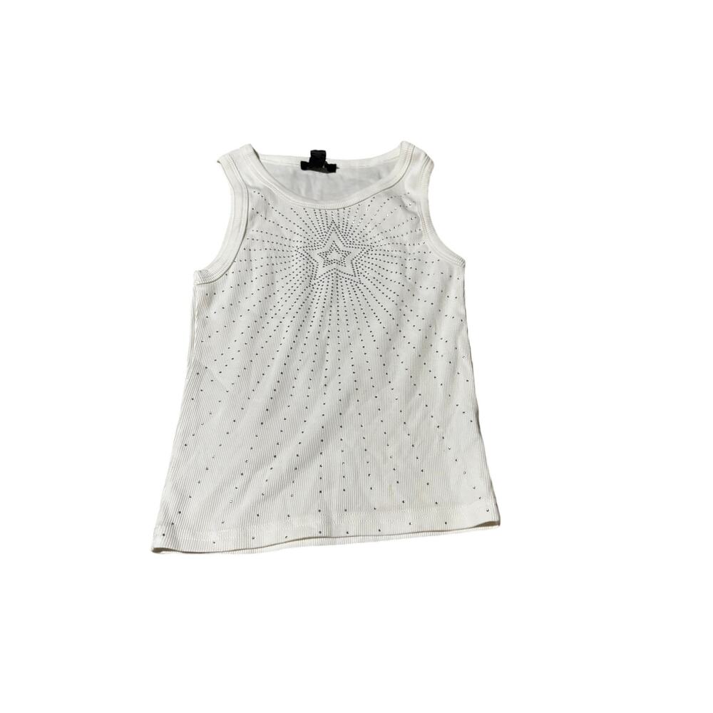 Forever 21 white star silver bejeweled tank bedazzled cotton poly spandex nwot